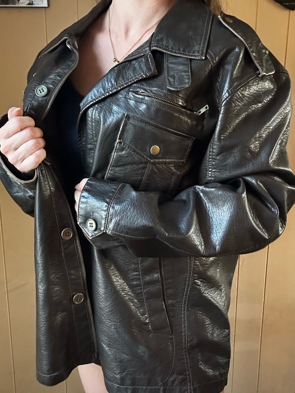 Eighty Eight Black Leather Oversized Moto Jacket